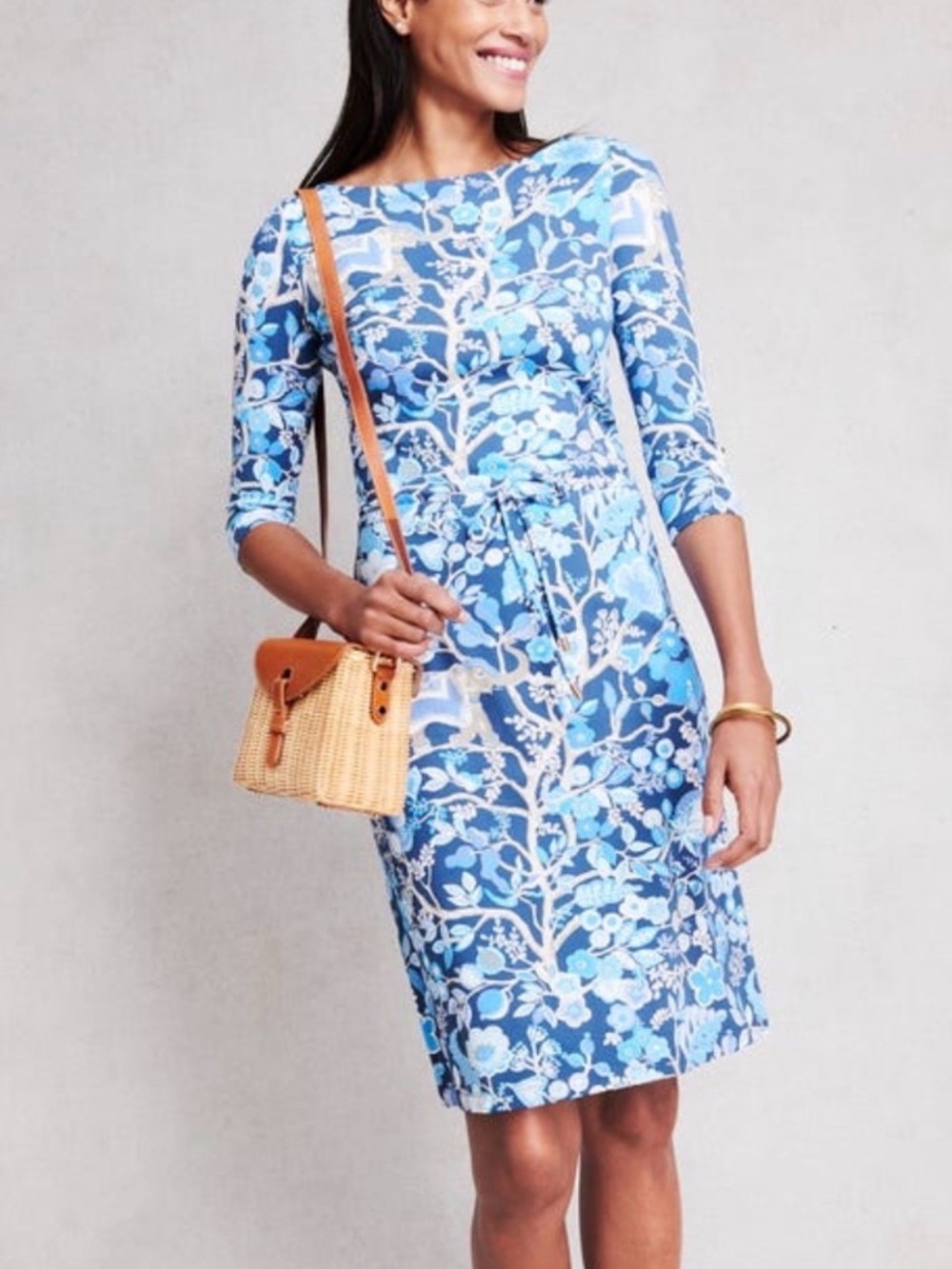 J. McLaughlin Marianne Dress Floral Sucre Blossom Elephant Navy Blue Silver XL